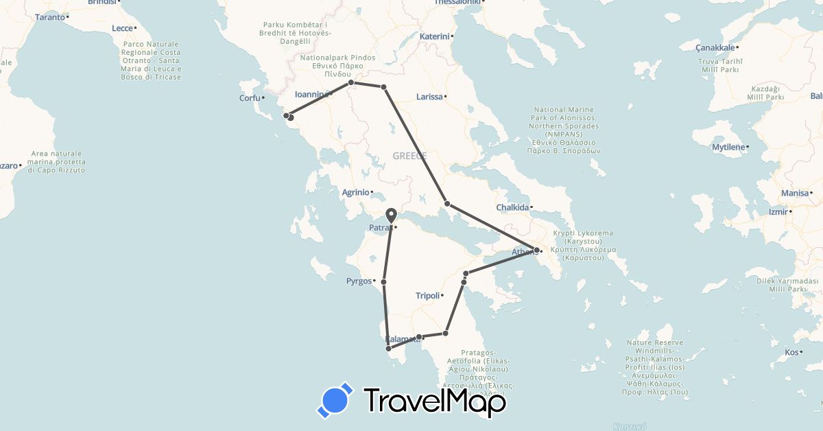 TravelMap itinerary: boat, motorbike in Greece (Europe)